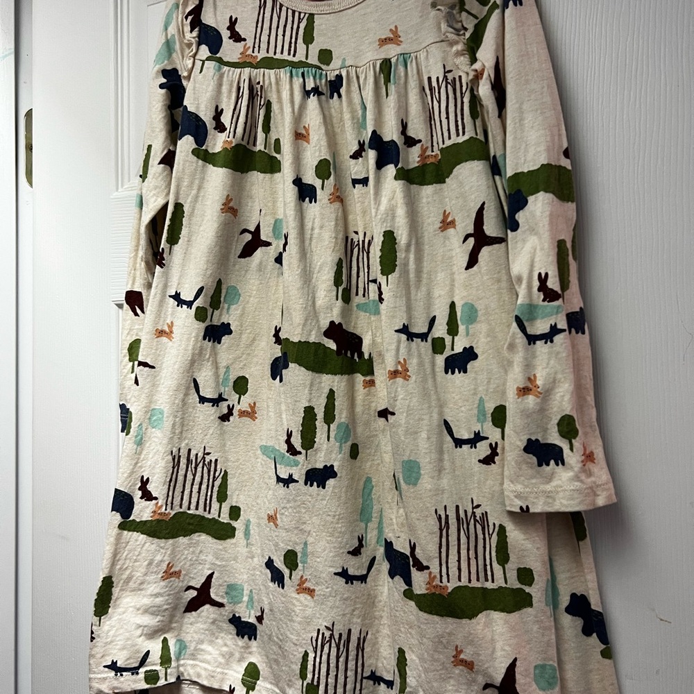 Tea Collection Cream Dress with Forest Print